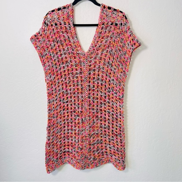 Other - Chunky Knit Pink Orange Multi Colored Resort Wear Swim Beach Pool Coverup